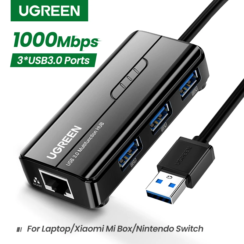 UGREEN USB3.0 Ethernet Adapter 1000Mbps USB RJ45 USB HUB For Laptop Xiaomi Mi Box S/3 Windows Ethernet HUB USB Lan Network Card
