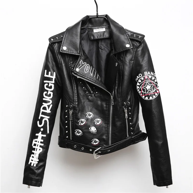 

Женская мотоциклетная куртка из искусственной кожи, с длинным рукавом