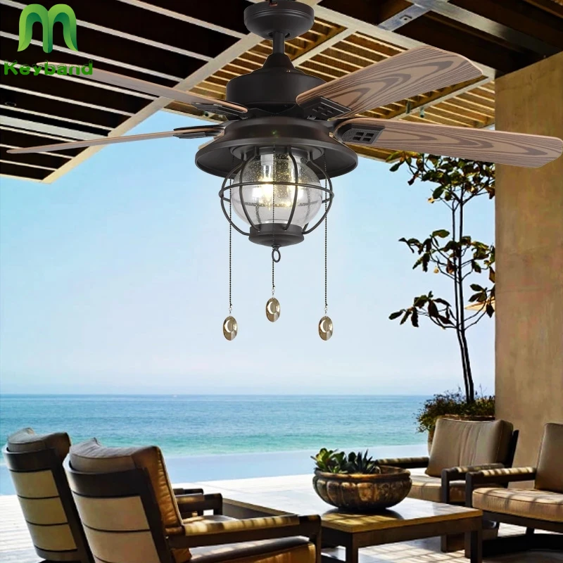 

52 Inch Outdoor Ceiling Fan for Balcony Terrace Gallery Veranda Rust-Proof and Corroson Resistant Remote Control E27 Bulb Screw