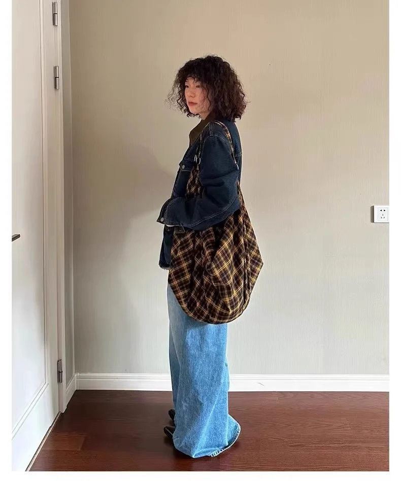 Винтажный клетчатый вместительный рюкзак через плечо модная повседневная