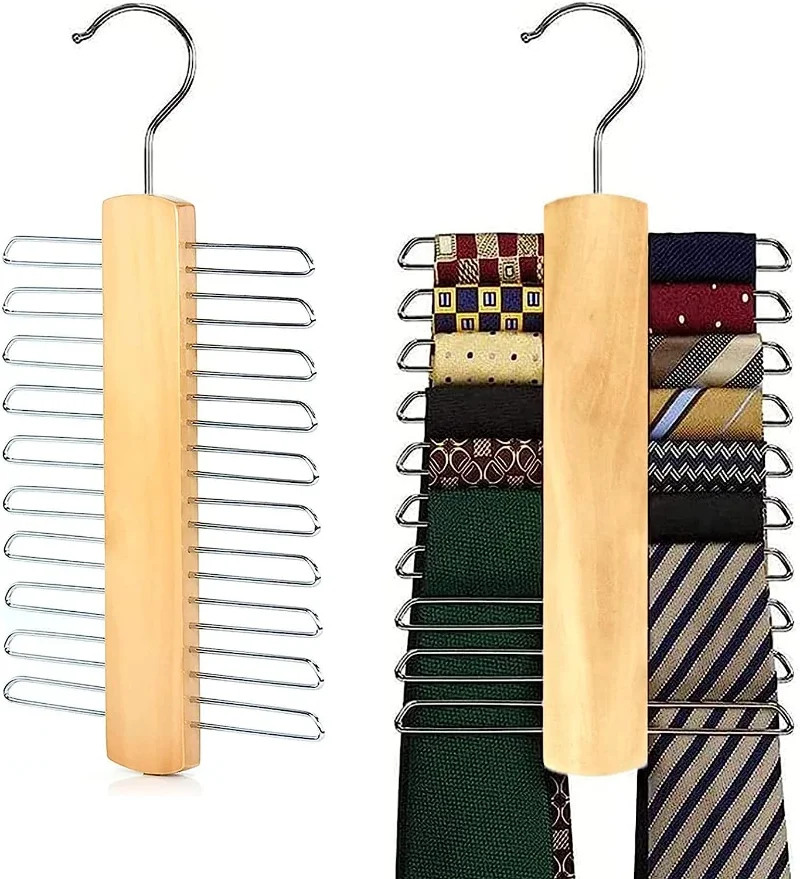 

Clothes Hangers, Tie Holder, Beech/Metal, Tie Holder Wooden for Coat Scarf Belt Rack Storage Rotating Tie Holder, Belt Holder
