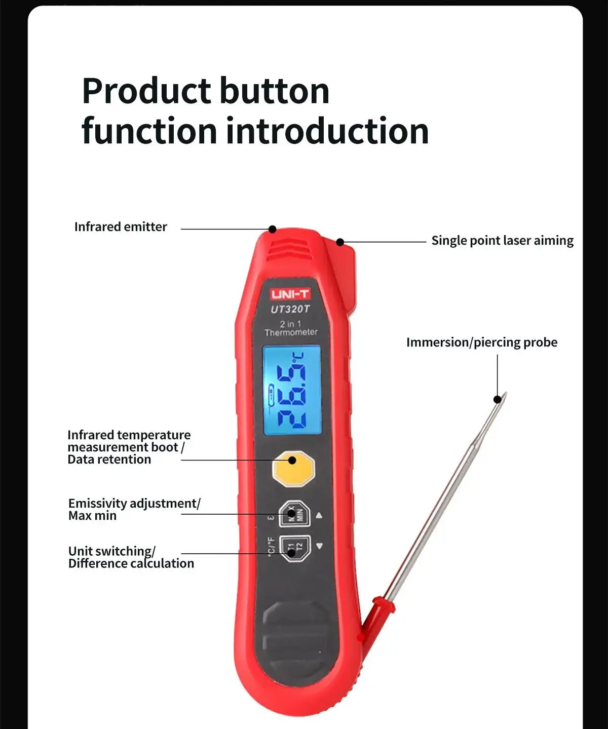 Φ UT320T 2-в-1 промышленный инфракрасный термометр с зондом и измерением высокой