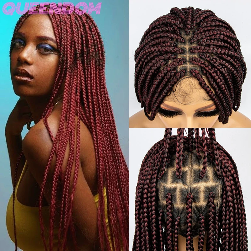 

36 Inch Full Lace Box Braid Wig with Baby Hairs Long Knotless Braided Wigs Lace Front Synthetic 360 Lace Box Braid Wig for Women