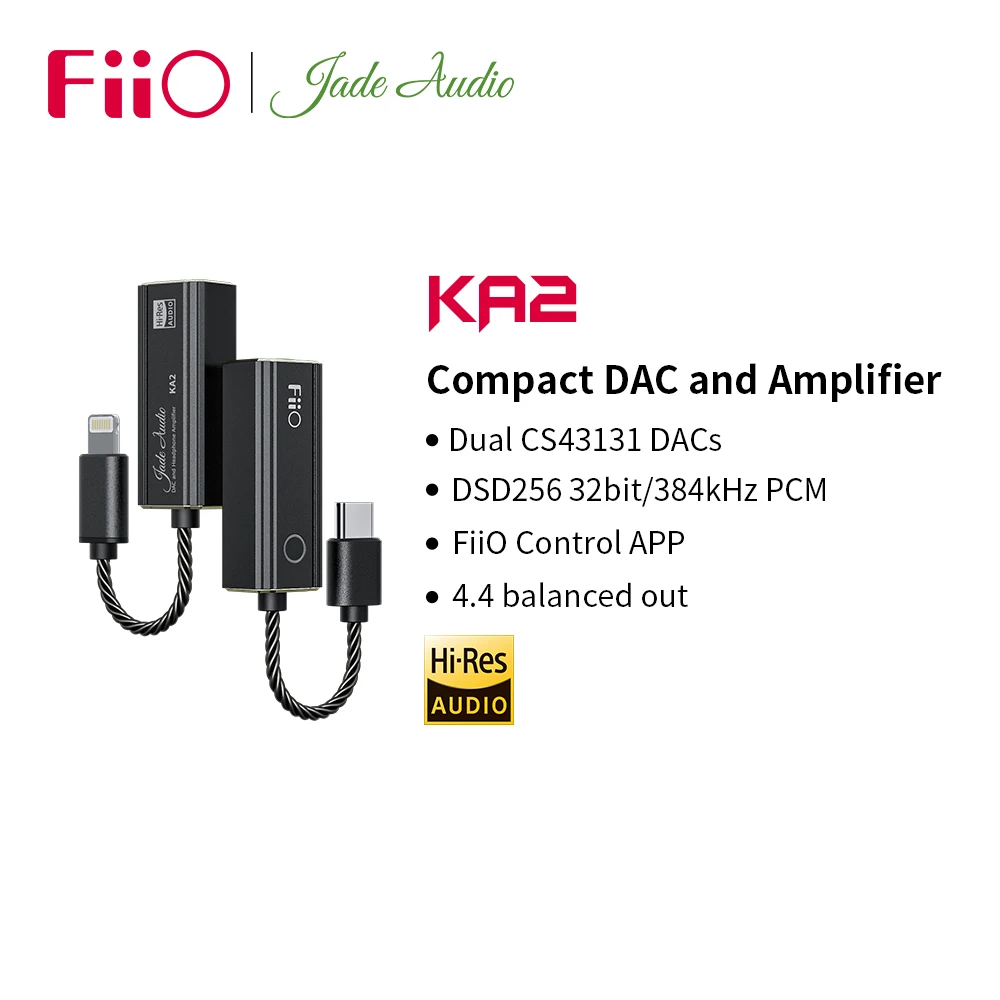 FiiO JadeAudio KA2 TypeC/yıldırım için 4.4mm dongle, çift DAC CS43131 DSD256, Android IOS MAC Win10 için HIFI kablo adaptörü