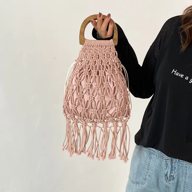 Сумка из ротанга с ажурной кисточкой женская сумка ручной работы деревянной