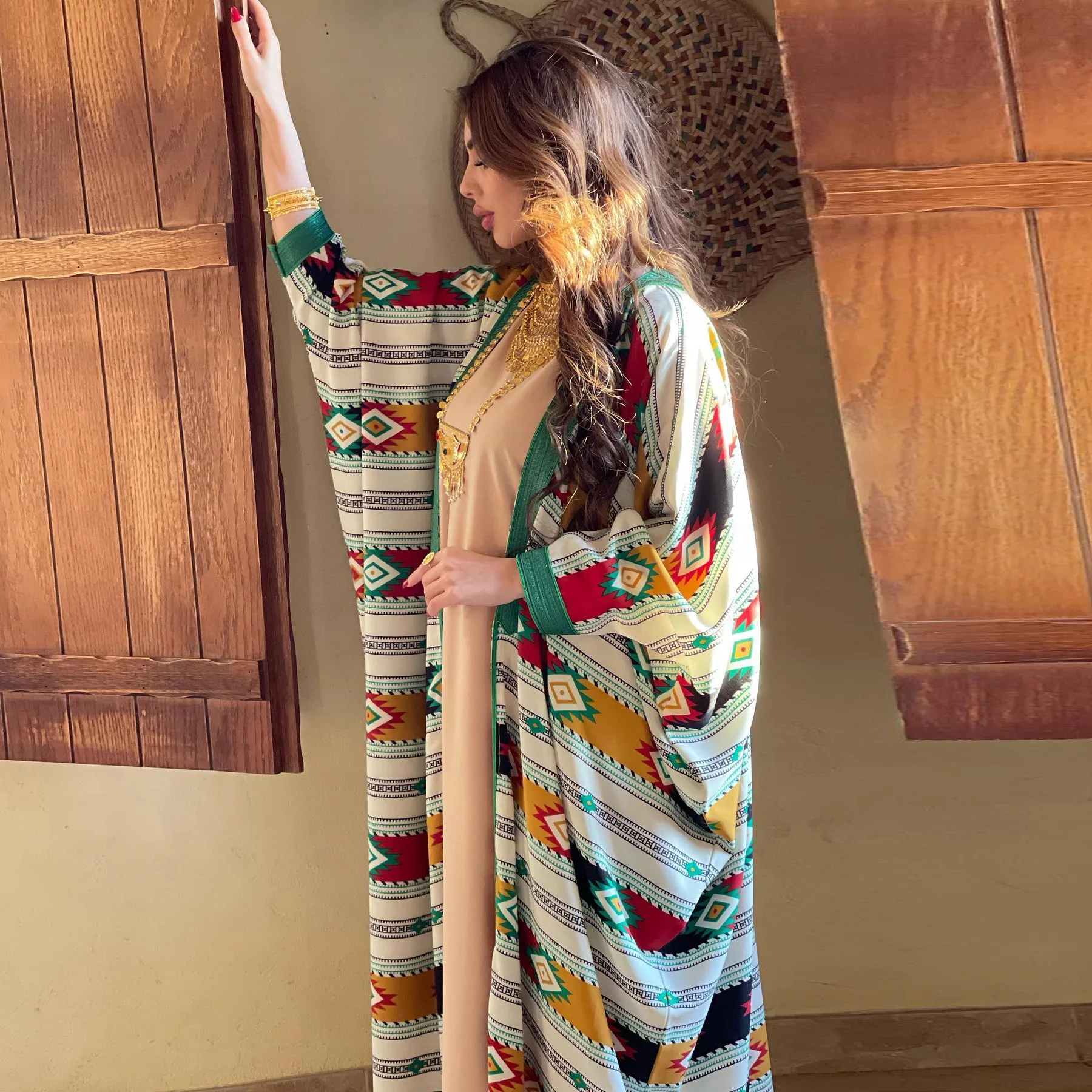 2023 Evening Dress Prayer Muslim Bat Sleeve Abaya Women's Dress Turkish Indian Abaya Arab Vest Coat Two-piece Party Dress