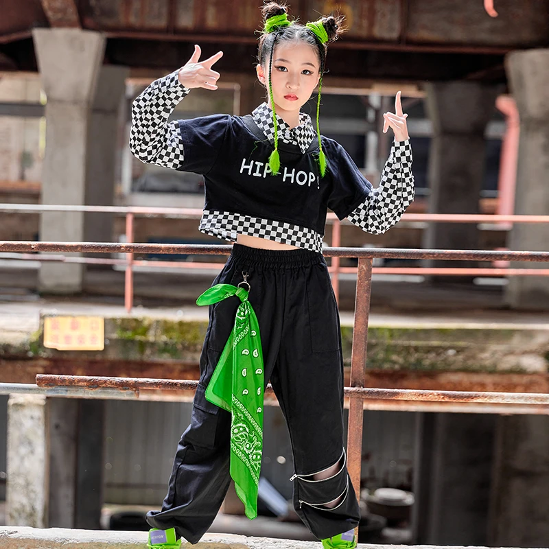 

Jazz Dance Performance Costumes For Kids Black Loose Hiphop Suit Girls Ballroom Hip Hop Dance Practice Festival Clothes DN13721
