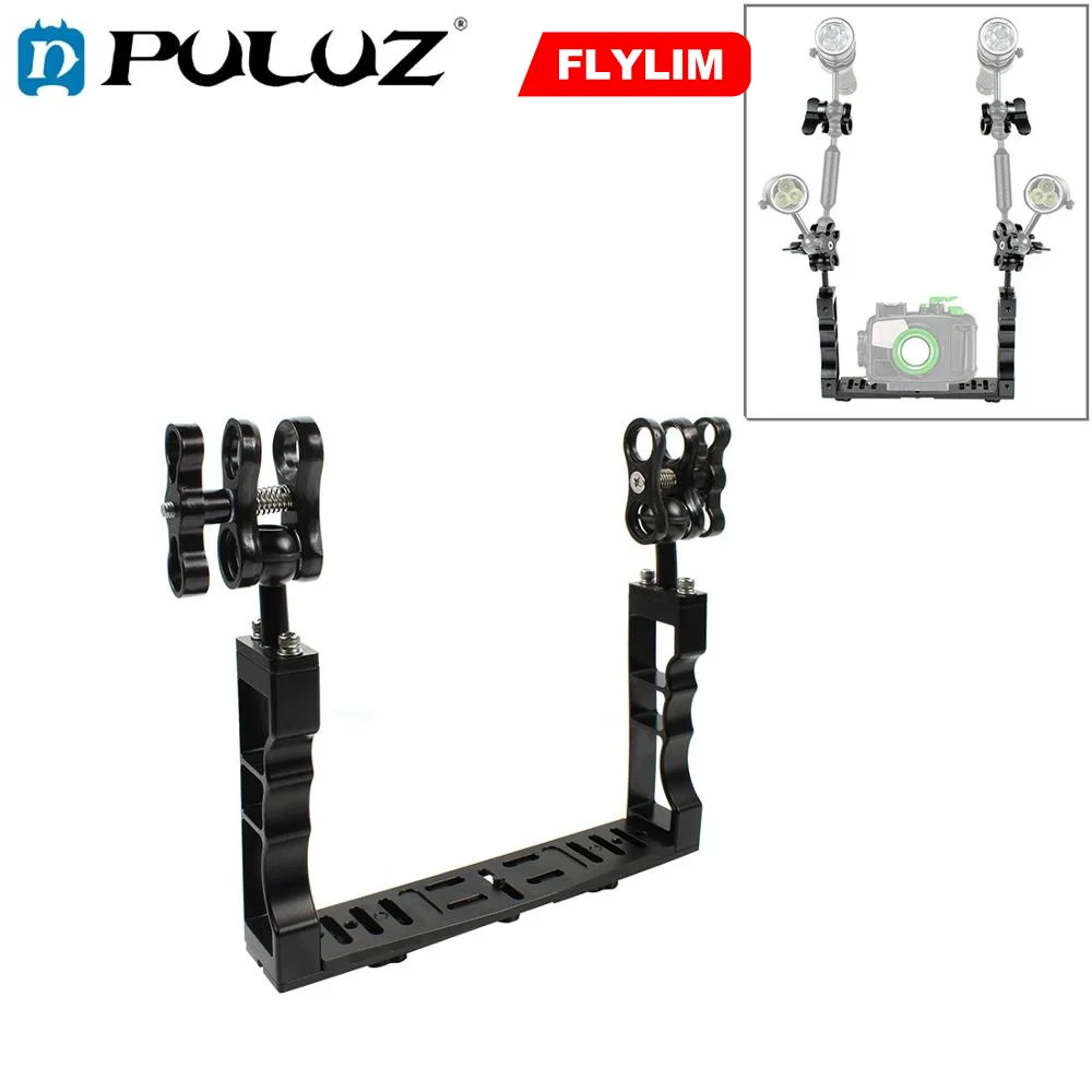 

PULUZ Dual Handle Aluminium Diving Tray Stabilizer Rig with Dual Balls Aluminum Alloy Clamp for Underwater Camera Housings