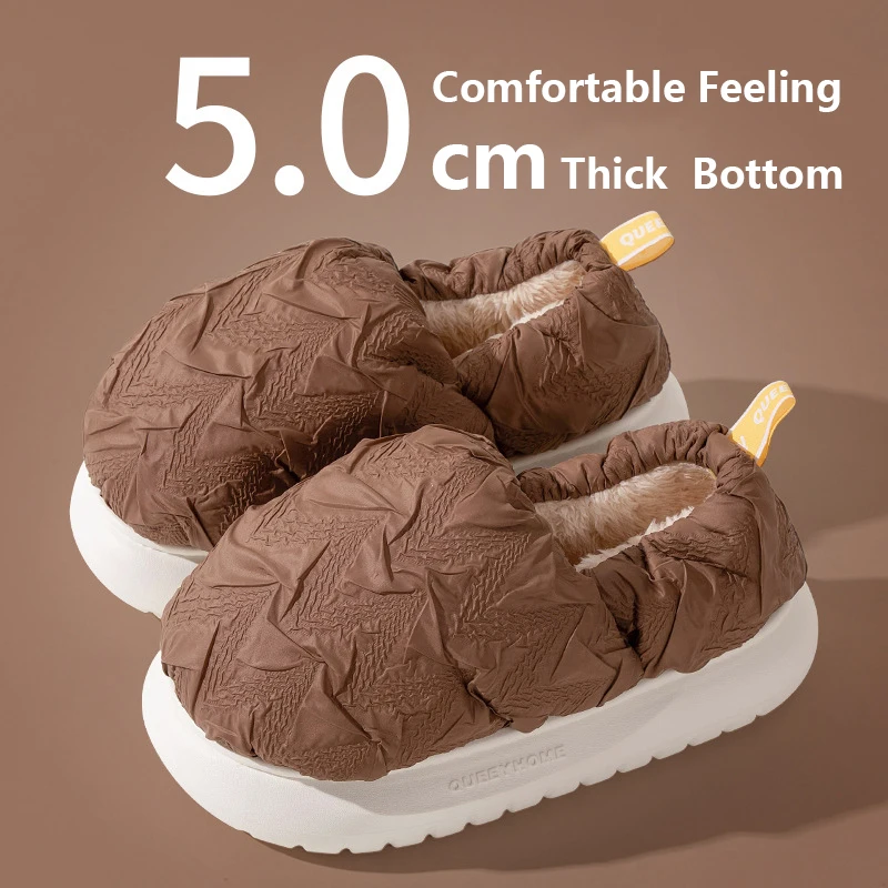 2022 Waterproof Non-slip Cotton Slippers Women's Autumn And Winter Down Warm Thick Bottom Household Indoor Cotton Men Slippers