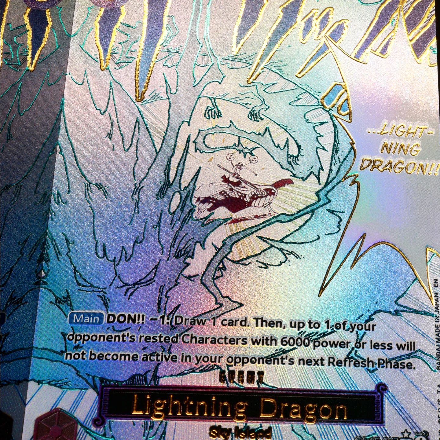 Фото Набор из 4 карт OP15-077 Lighting Dragon One Piece TCG OPCG OP15, английская версия, для игры в карточную игру по манге, с золотым и синим тиснением фольгой, серия Enel Event №4