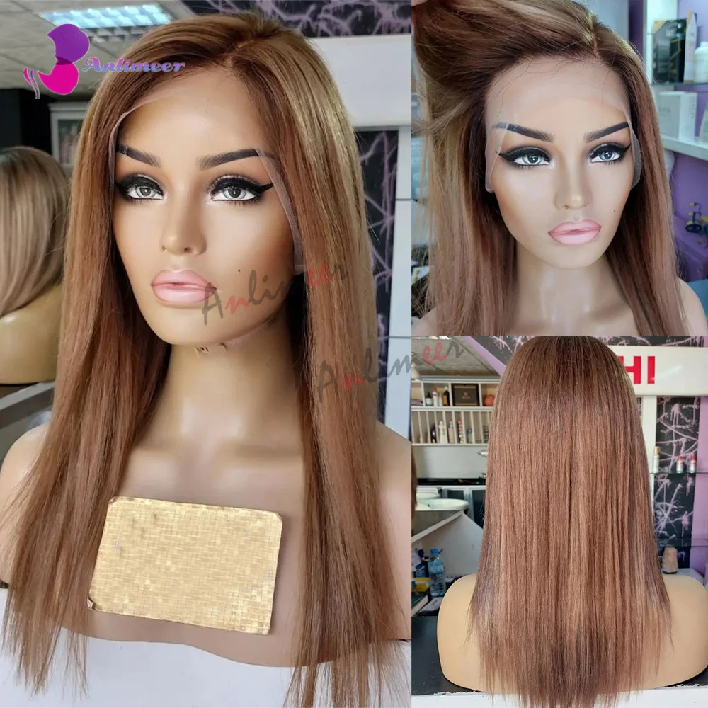 Ombre Light Auburn Lace Front Wig Human Hair Short Wigs For White Women Silk Base Frontal Scalp Wig 100% Human Hair Lace Wigs