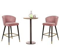 Modern China supplier hotel modern stainless steel wooden leg velvet fabric high stool bar stool Commercial Furniture