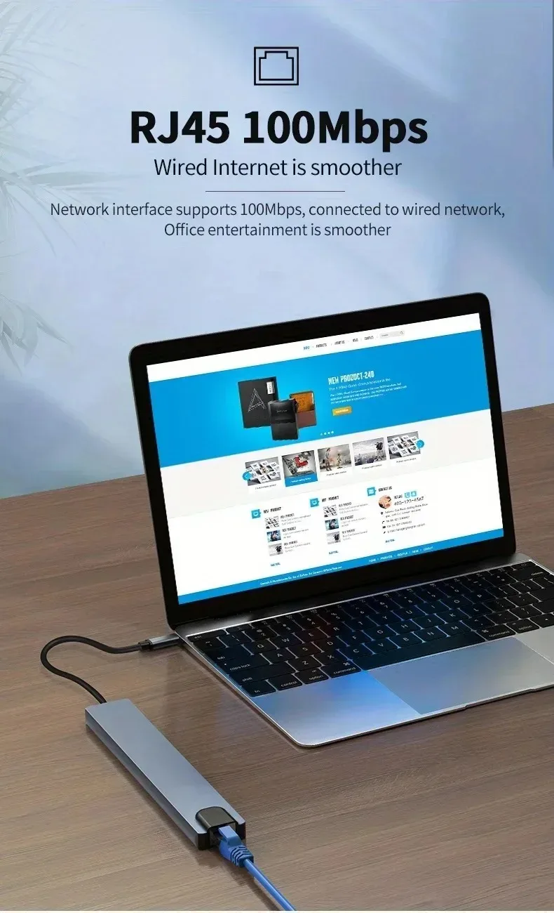 Док-станция для ноутбука Thunderbolt3/4 USB C до 4K @ 30 Гц HD-дисплей RJ45 100 Мбит/с Ethernet