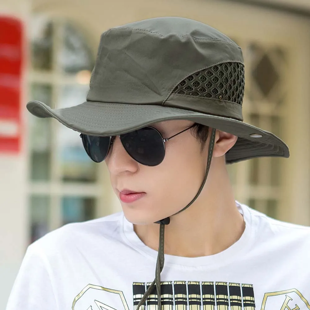 

Fishing Foldable Sun Protection Hiking Anti-UV Outdoor Bucket Hat Mesh Fisherman Hat Panama Cap
