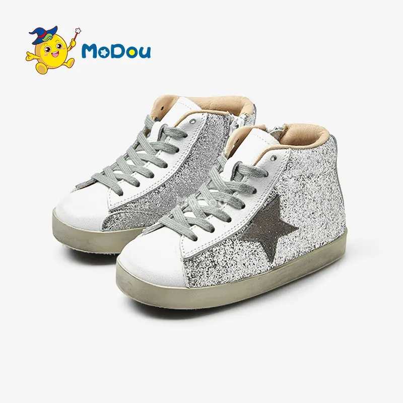 Mo Dou Genuine Leather Children High Heel Shoes For Girls Princess Shoes Comfortable Lining Soft Fashion Smudges Design Boys