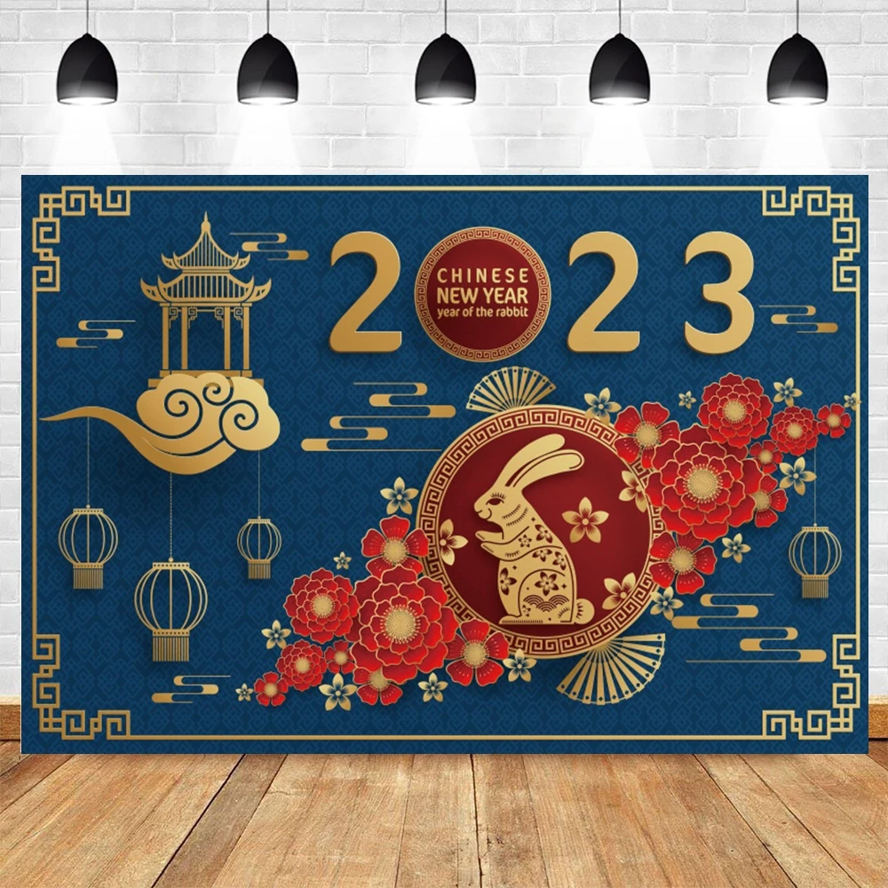 Китайский кролик новый год 2023 Китай красный фон фонарик цветочный традиционный