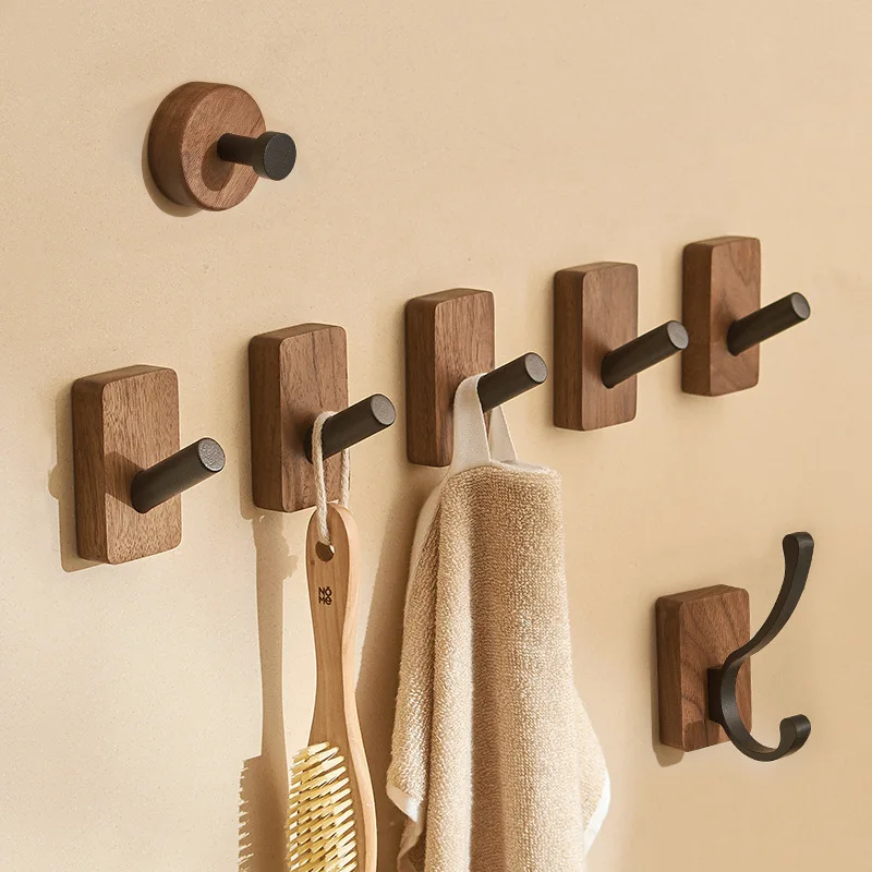 

Punch-free walnut coat hook bathroom hook simple new Chinese viscose hook bedroom single hook