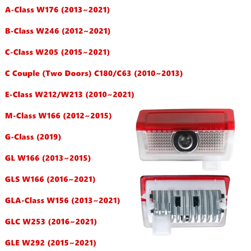 

2Pcs LED Light Car Door Projector Emblem Lamp For Mercedes Benz W212 W213 W205 W177 W246 C204 GLC X253 X166 W166 GLA GLS GLE