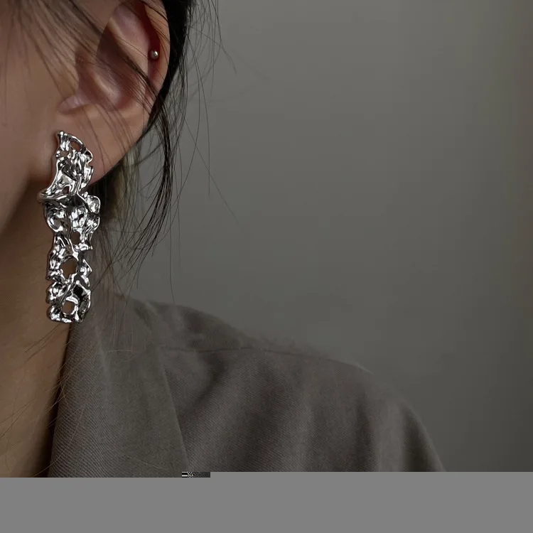

JP36 S925 Silver Needle Simple Geometric Irregular Earrings Metal Wind Fashion Personality Trendy Earrings Hip Hop Cold Wind