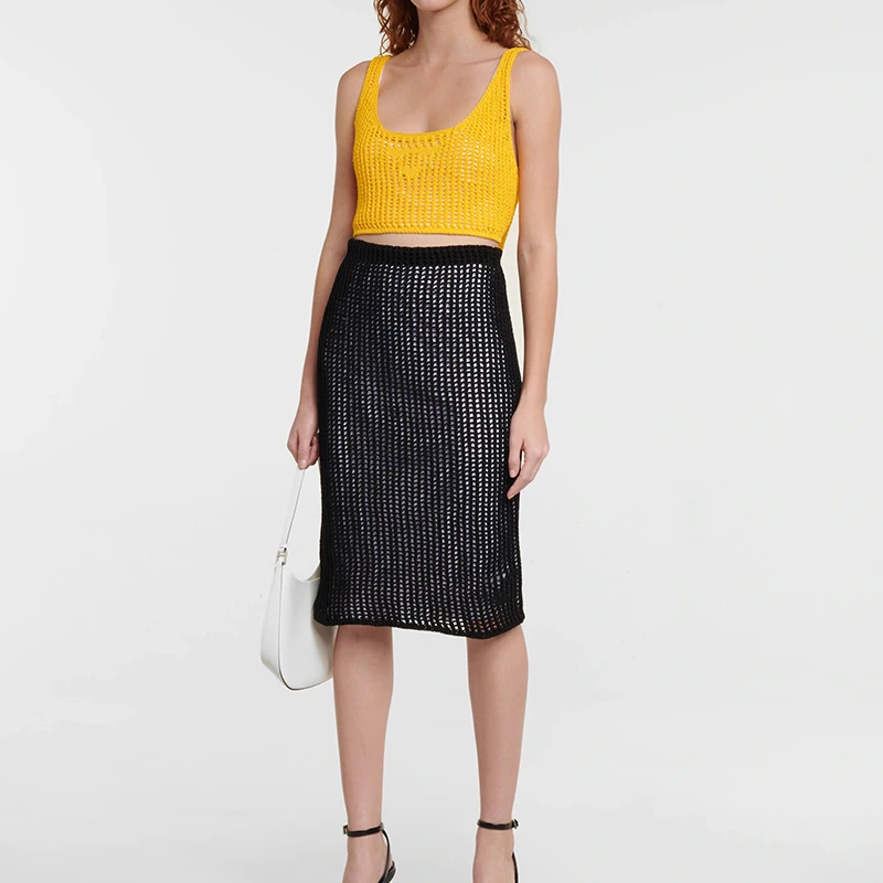 

2022 New Fashion Skirt For Women Deinger Black Hollowed-out Triangle Embroidery Gridding Skirts Luxury Temperament Letter Skirt