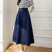 wishertong women denim skirt high waist a line 2022 summer long skirts vintage korean style midi skirt jeans jupe longue femme