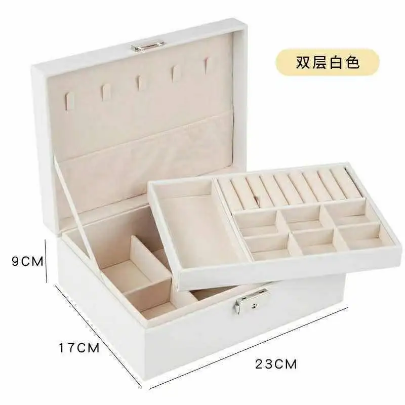 Double Layer Jewelry Box PU  Leather Jewelry Box Large Capacity Portable Jewelry Display Storage Box Necklace Rings Watch Box