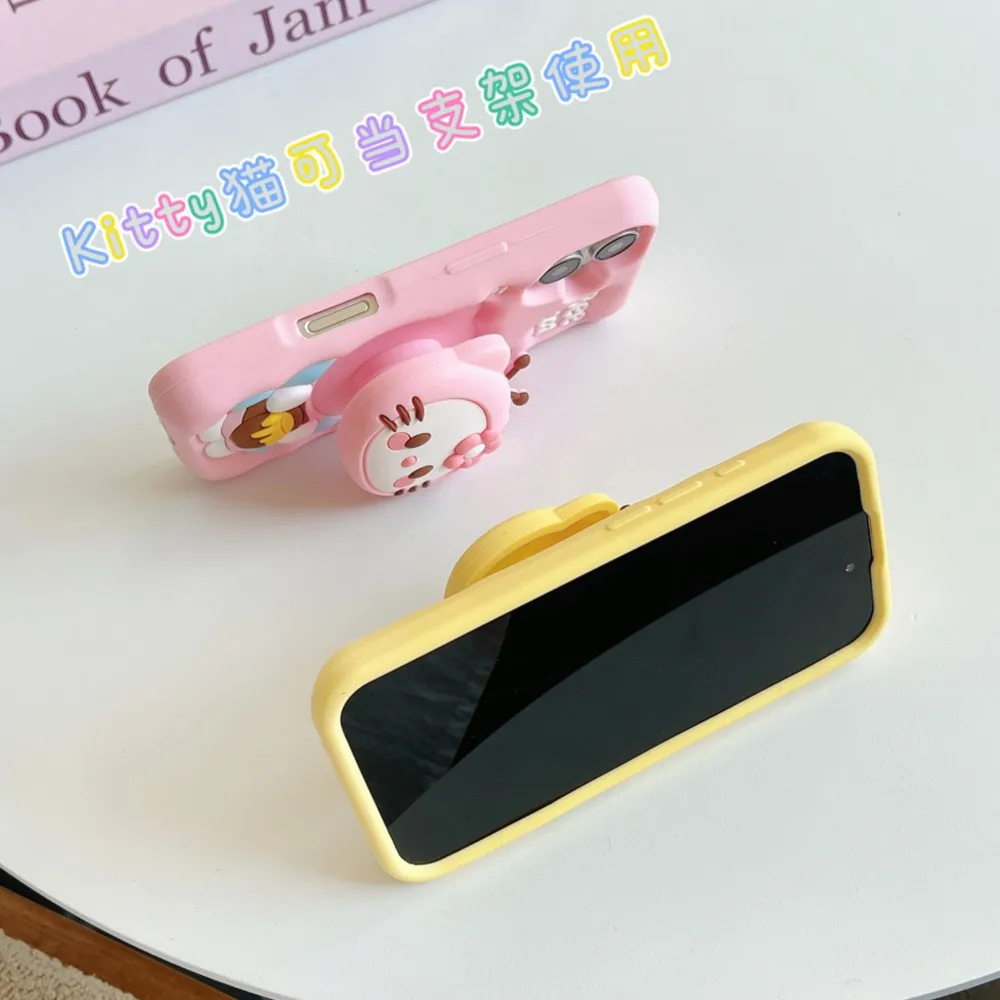 Для iPhone 15 12 Pro 16 13 14 Max Plus 11 XR 3D Bee Hello Kitty Face Grip Tok Holder Мультяшный силиконовый мягкий