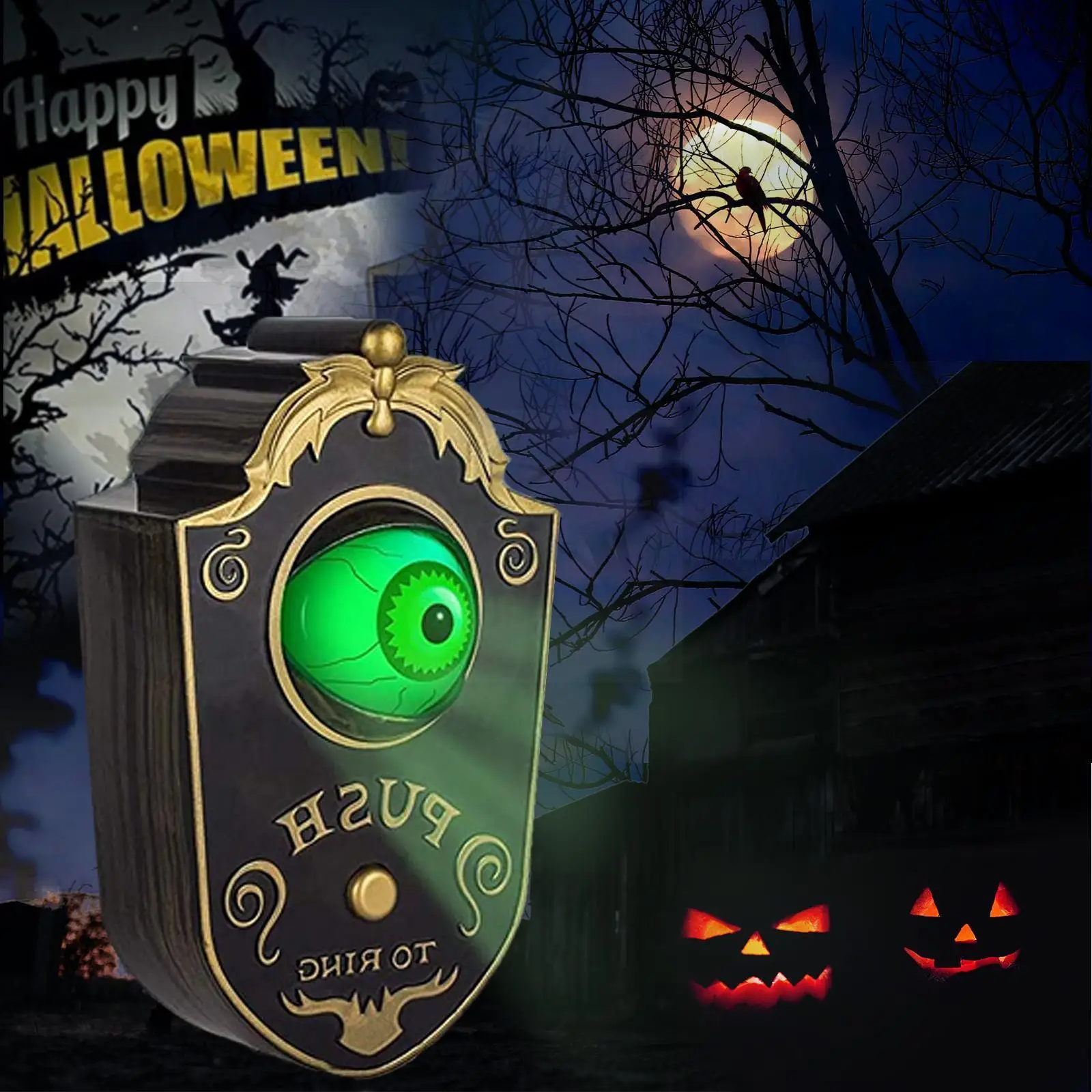 

Halloween Rotating Eyes Doorbell Horror Glowing One Scary Props Home Eyed Decoration Hanging Haunted Eyeball Door Doorbell H7N2