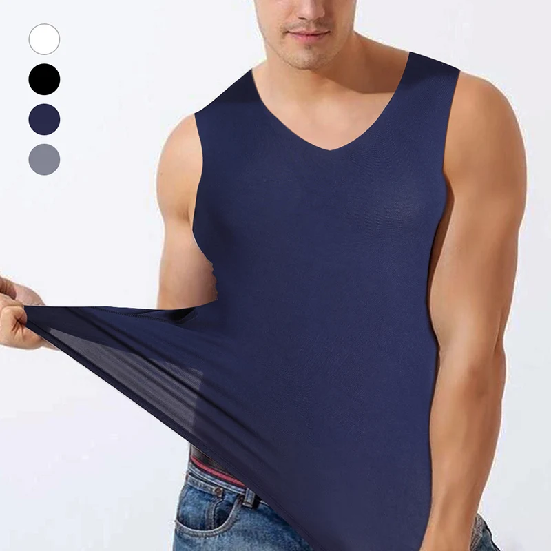 

Summer New Men'S Tank Top Seamless Singlet Ice Silk Thin Vest Tops Male Undershirt Male Bodyshaper Running Gym Fitness Shirt Top