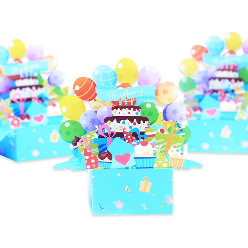 

10pcs Handmade Balloon Cake Box Ornaments 3D Pop UP Greeting Invitation Card Wish Thanks Xmas Wedding Birthday Party Gift