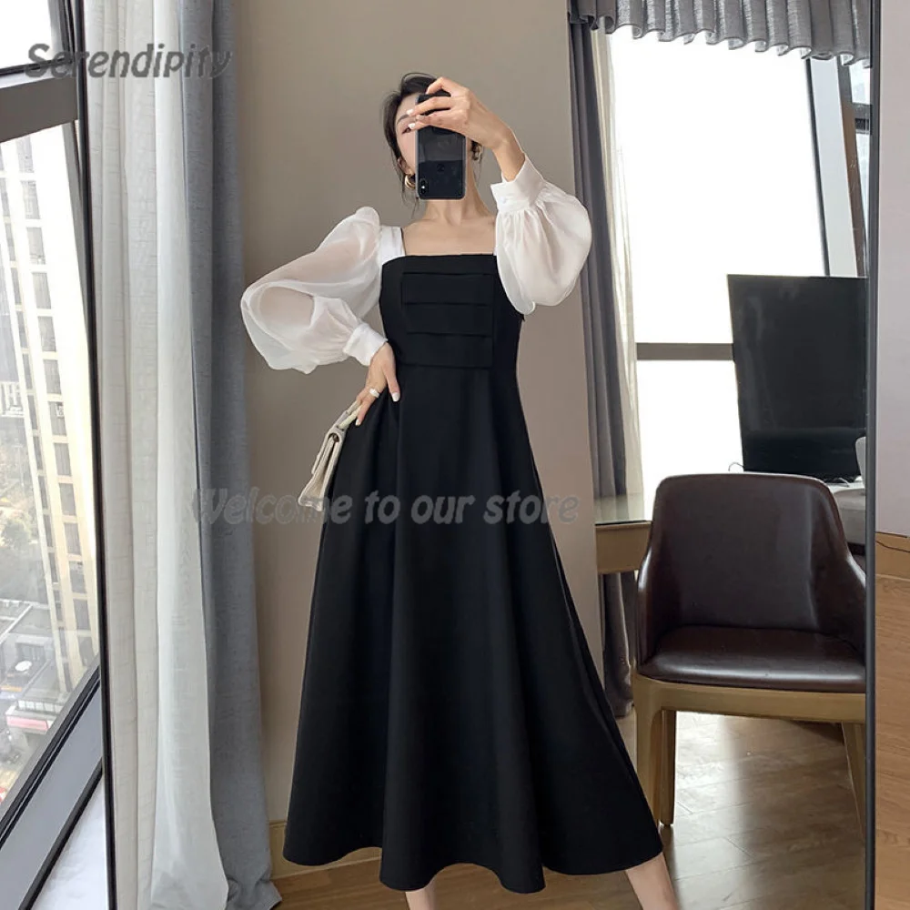 

Serendipity Satin A-Line Simple Elegant Square Collar Puff Sleeve Ankle-Length Korea Graduation Ceremony Prom Gown For Women