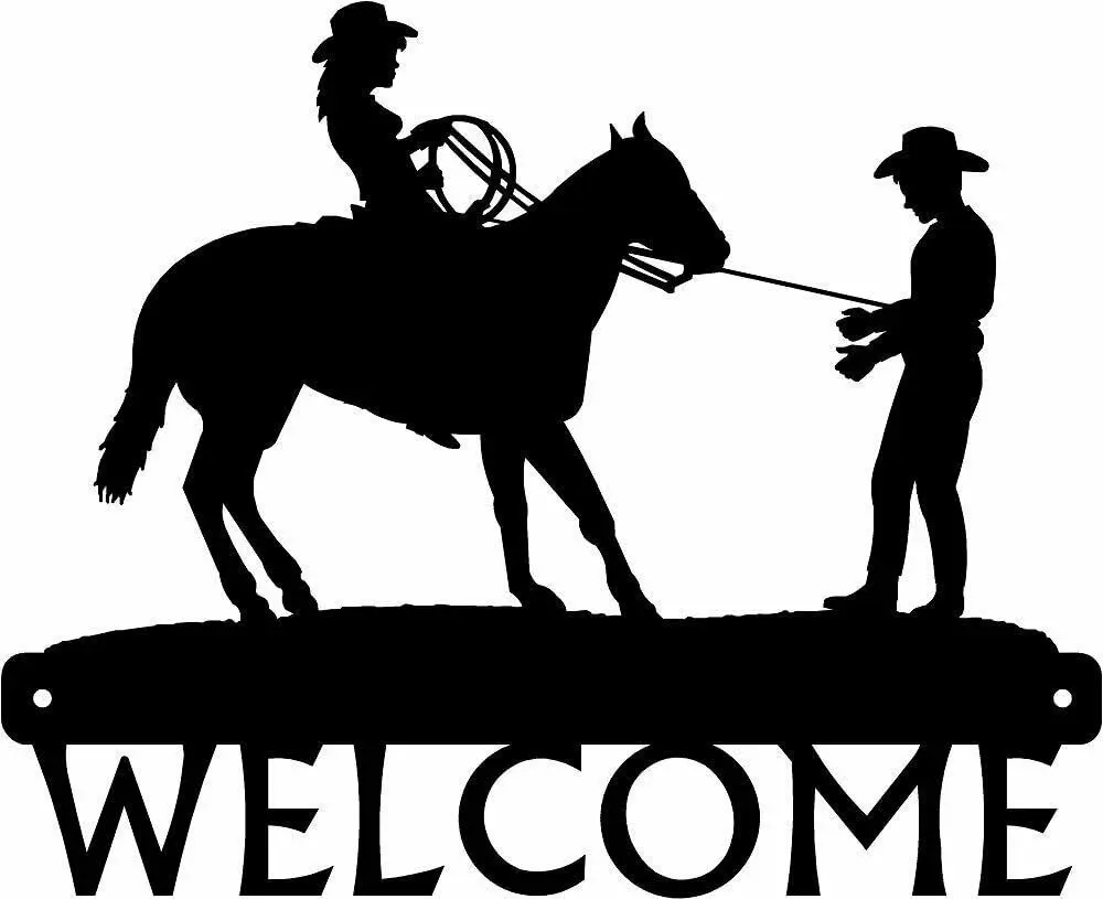 

Fine Catch - Cowboy & Cowgirl Welcome Sign Wall Decor - 12 inch Wide Vintage Home Decoration Accessories On The Wall