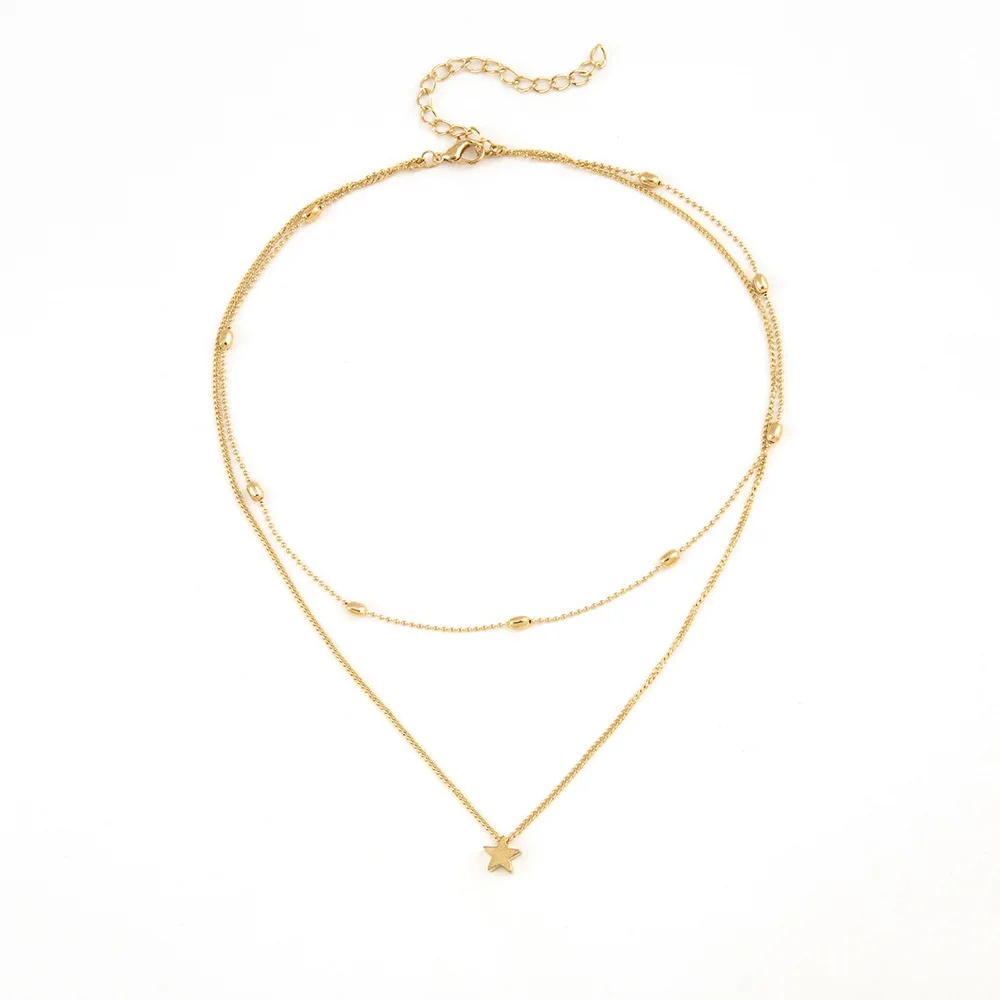 Ожерелье с подвеской в виде двойной пятиконечной звезды, простое и нежное повседневное ожерелье из светильник кого материала, чокер для женщин
