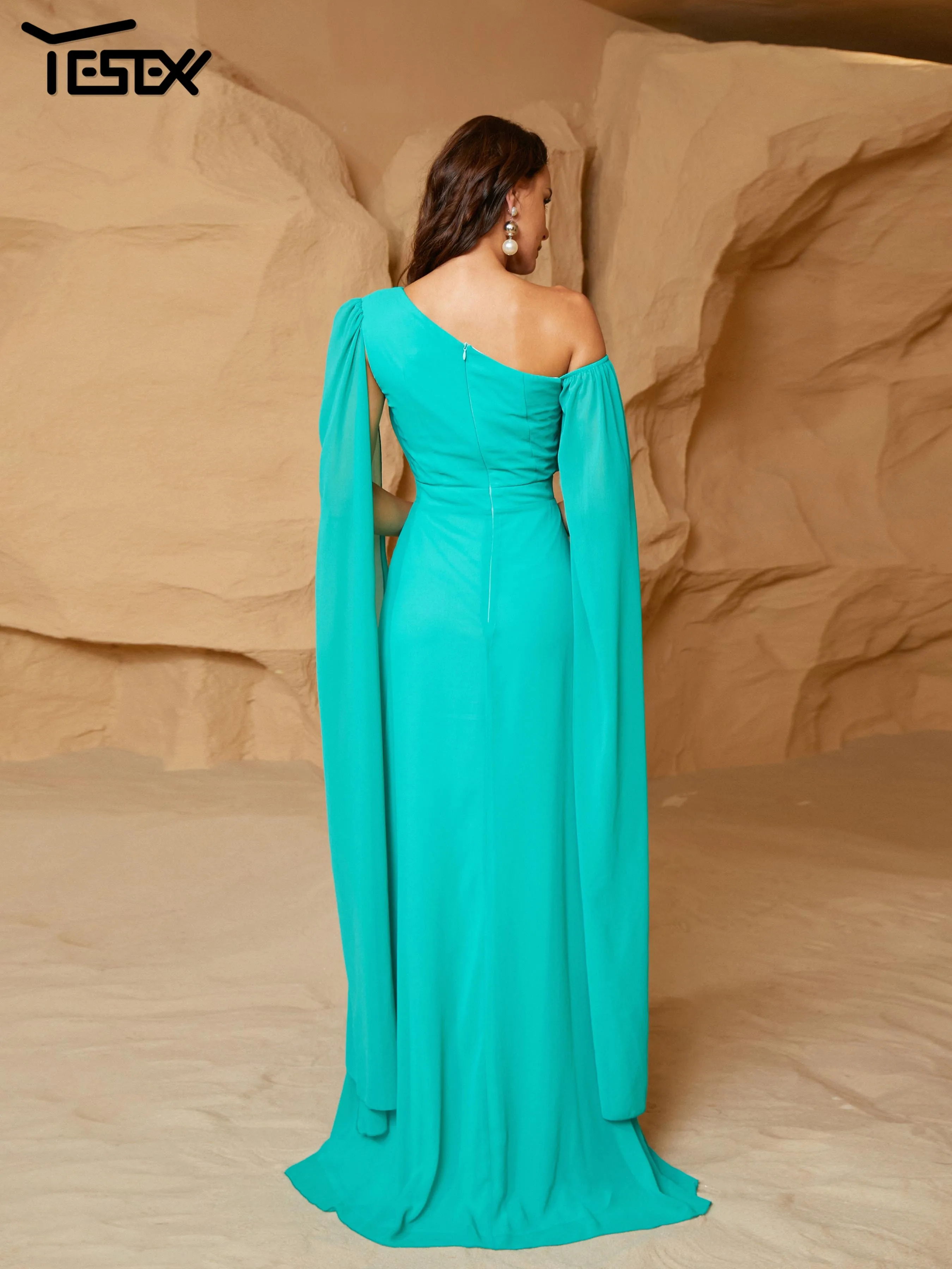 Yesexy Новинка 2024 элегантное красивое женское платье зеленое асимметричное для