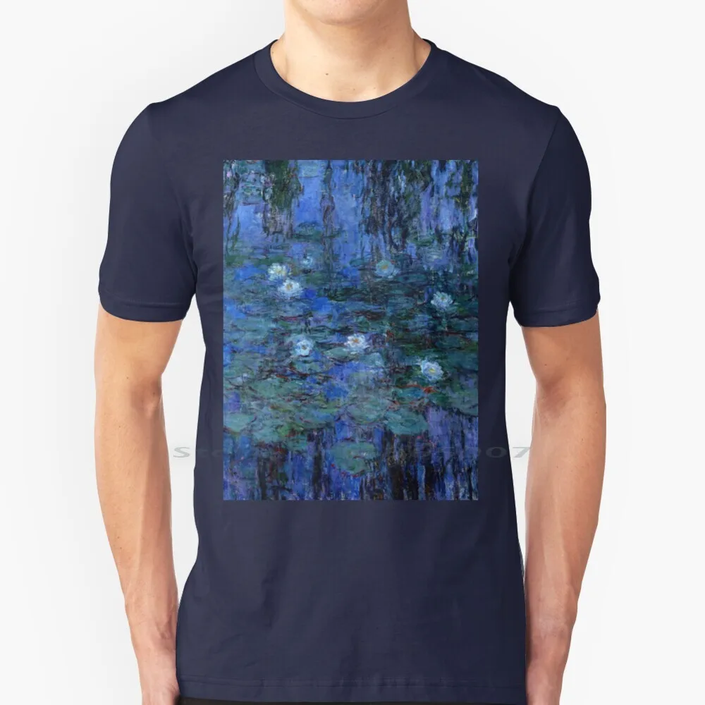 

Water Lilies Vibrant Blue T Shirt 100% Cotton Claude Water Lilies Oil Flowers Floral Lake France Pond Home Vintage Art Classic