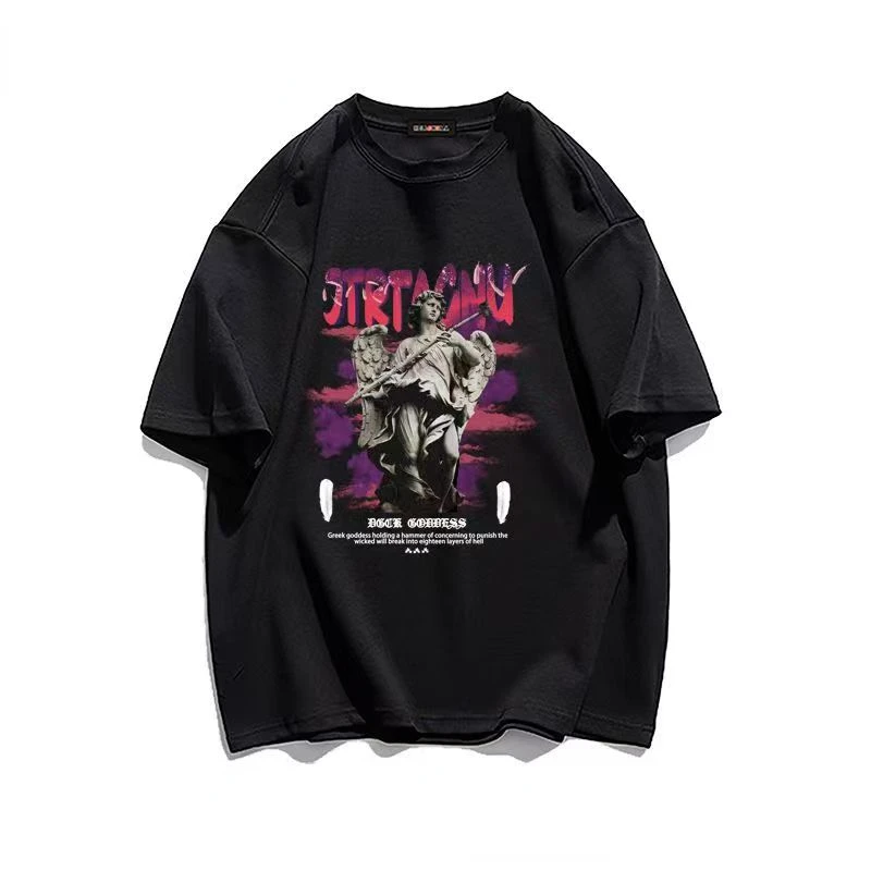 

Летние мужские футболки New Trend Statue Art Print Свободная уличная одежда Крупногабаритные хип-хоп модные роскошные футболки с коротким рукавом уни...