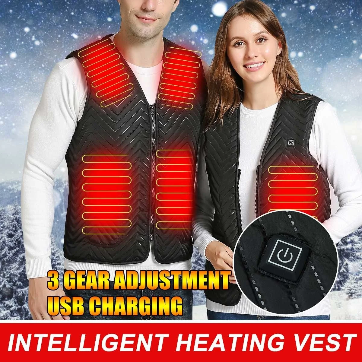 

Women Men Outdoor Electric Heating Seven Zone Intelligent Heating Vest Jacket with Cashmere inside Waistcoat For Sports Hiking