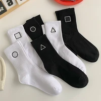black and white simple tide socks graphic square mid tube cotton socks men and women sweat absorbing solid color couple sockings
