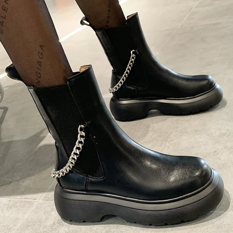 

Boots Women 2021 New Spring and Autumn Thick-soled Chelsea Boots Flat-bottomed Mid-tube Boots Women Combat Boots for Women