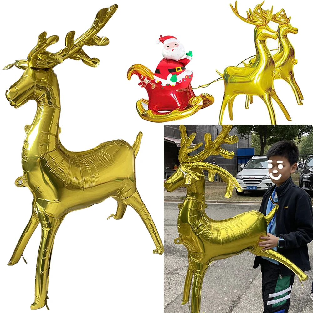 

Christmas Decorations Foil Balloon Santa Claus Elk Ride a Sleigh to Deliver Gifts Xmas Showcase Happy New Year Letter Ballon