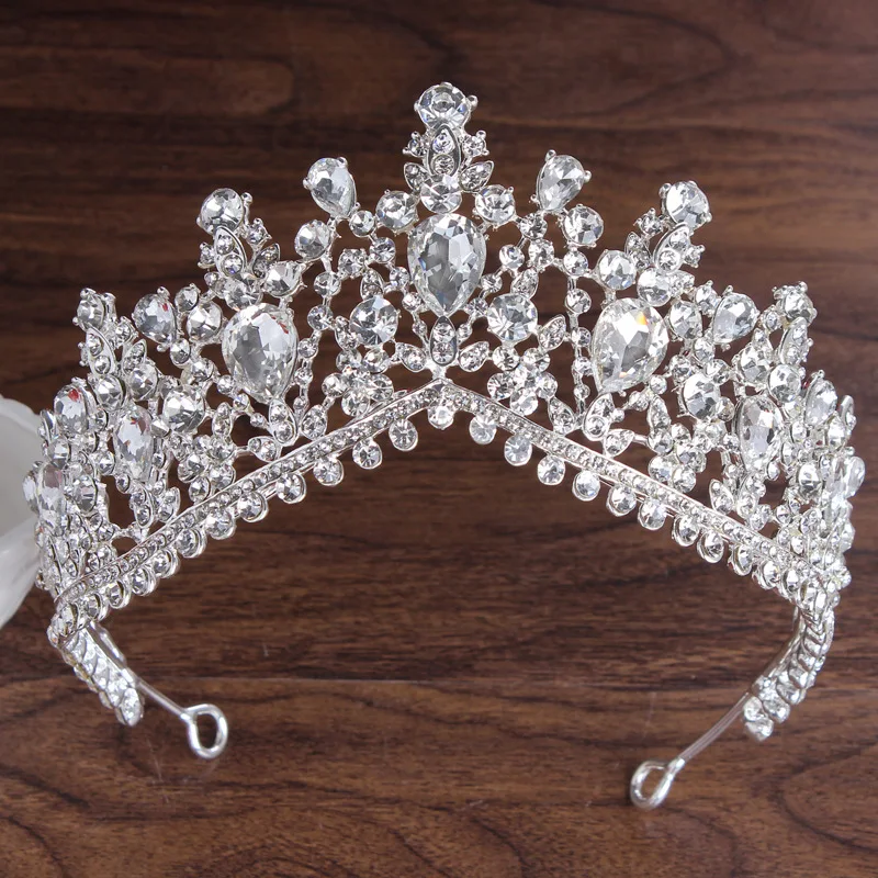 

Luxury Crystals Headpieces Wedding Accessories Baroque Crowns Silver Beaded Bridal Tiaras Rhinestones Head Pieces Crown