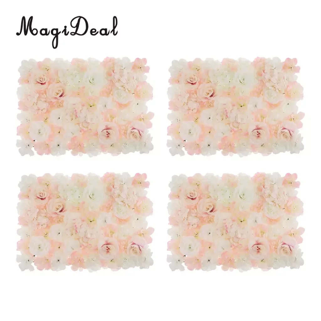 

4pcs/Set Artificial Rose Hydrangea Flower Wall Panel Main Road Pillar Wedding Venue Decor White and Champagne