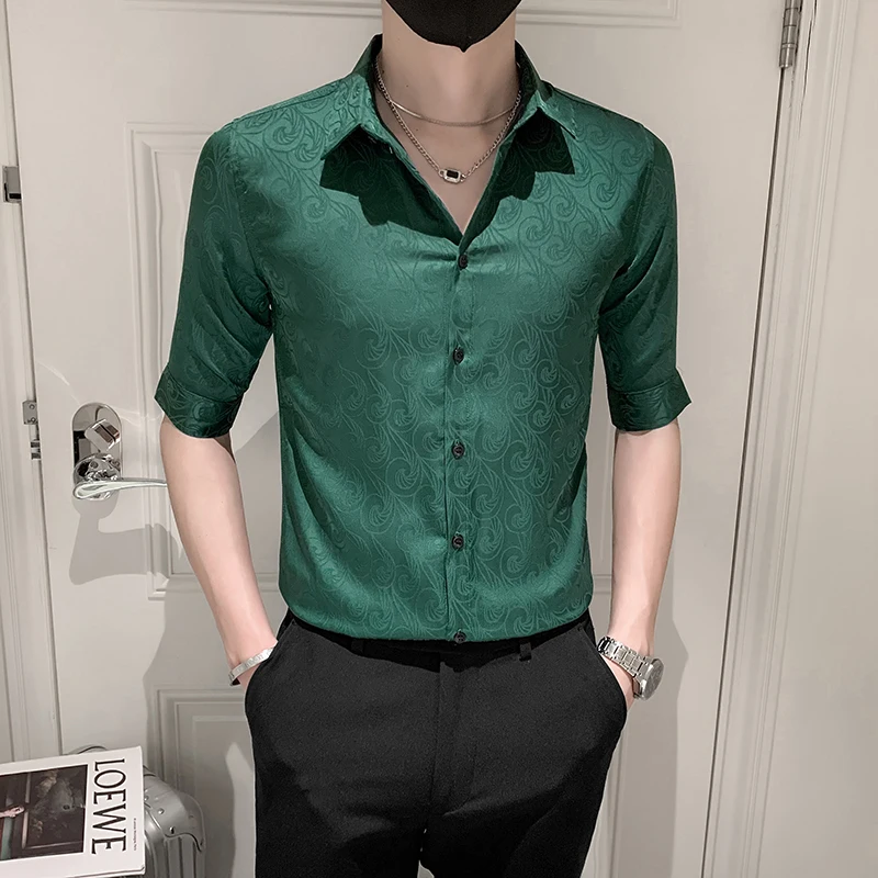 

Рубашка мужская с коротким рукавом, модная повседневная сорочка с вырезами, гладкая Удобная ледяная, в винтажном стиле, лето