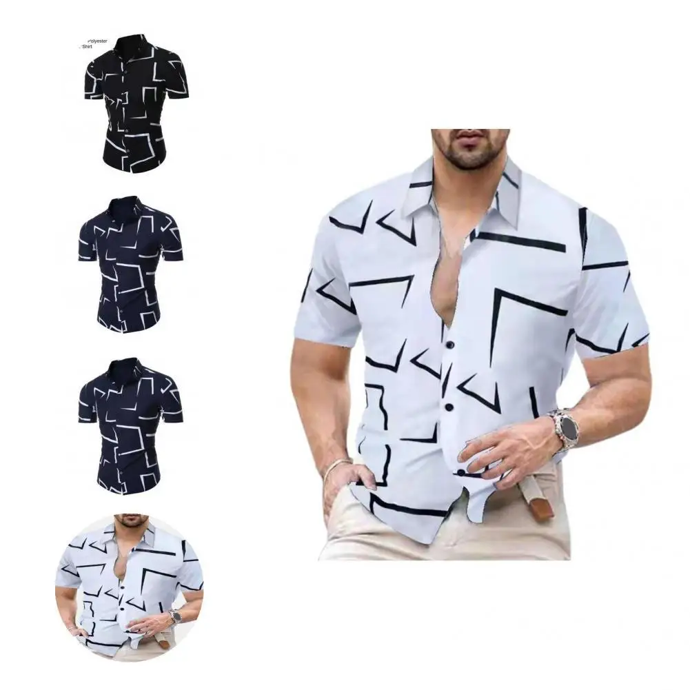 

Summer Top Great Casual Summer Shirt Geometric Print Slim Fit Shirt