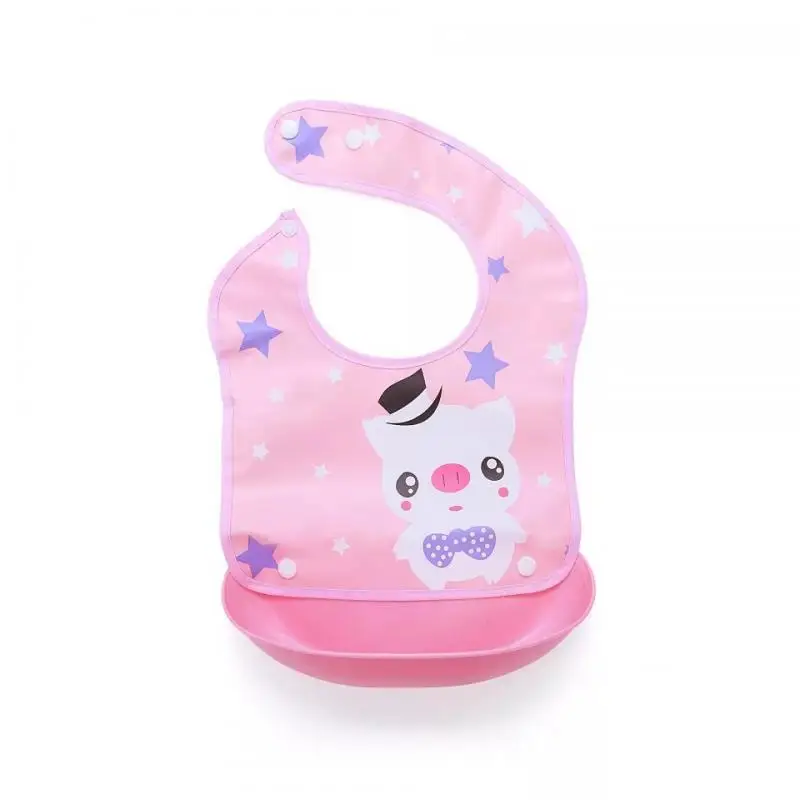 

2021 Cute Baby Bib Waterproof Bib Baby Feeding Saliva Towel Cartoon Adjustable Children's Apron with Pocket