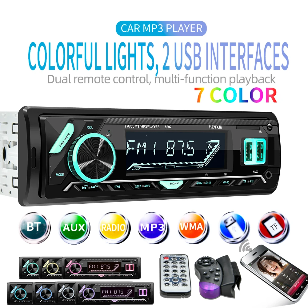 

Car Bluetooth 1DIN FM Radio Stereo Music Player Call Handsfree Car MP3 Player With Steering Wheel Remote Control AUX USB Charge