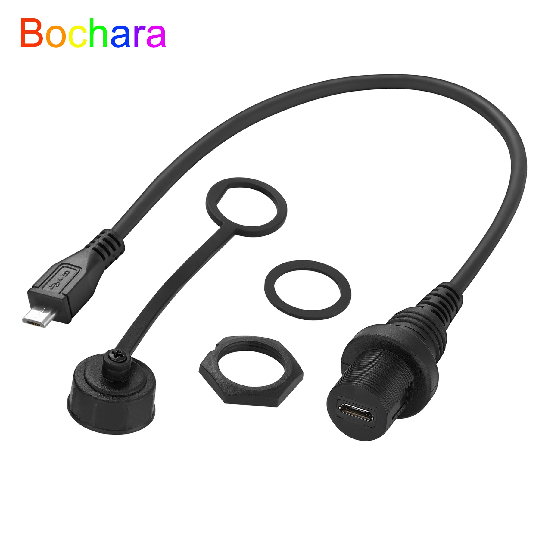 Удлинительный кабель Bochara с Micro USB 2,0 штекер-гнездо для монтажа на панели автомобиля, грузовика, лодки, мотоцикла, 30 см