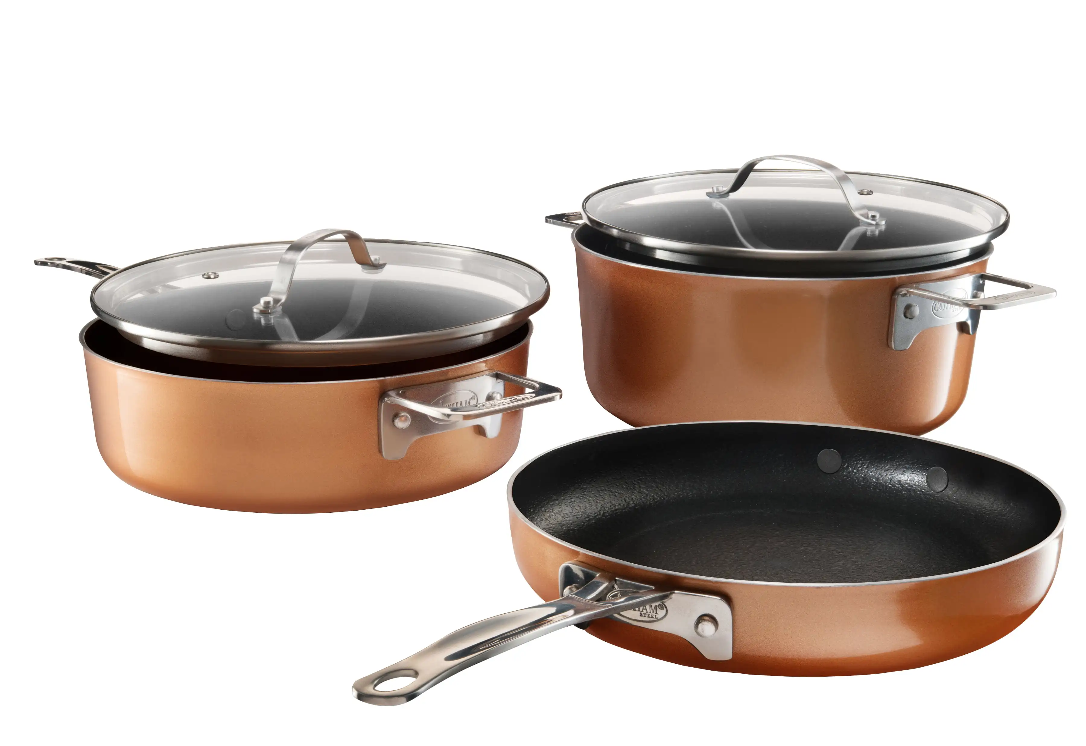 

Stackable Non-stick 5 Piece Copper Cast Stackable Pots & Pans Set, Gold