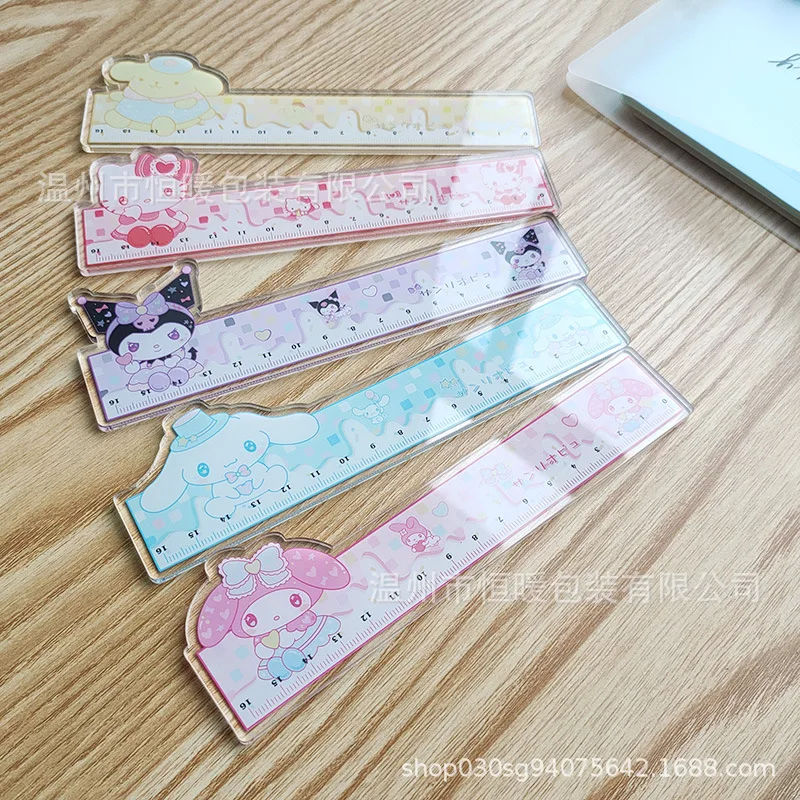 

16Cm Kawaii Sanrio Accessories Hello Kittys Mymelody Cinnamoroll Kuromi Cartoon Cute Study Stationery Ruler Anime Doll Girl Gift