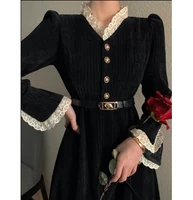 niggeey gothic vintage black dress elegant lace patchwork long sleeve victorian dress korean fashion womens clothing 2022